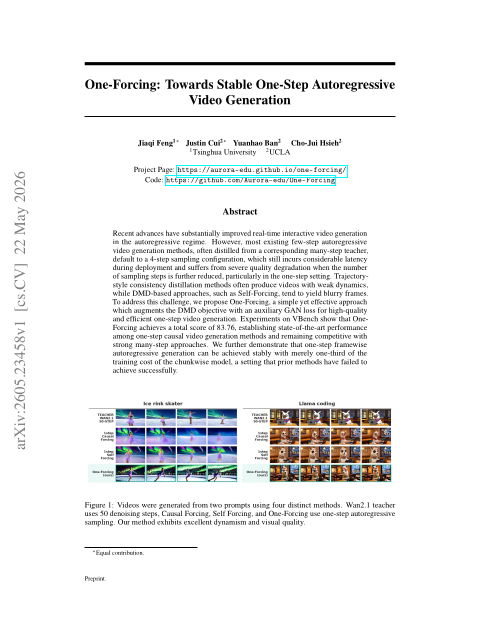 One-Forcing: Towards Stable One-Step Autoregressive Video Generation thumbnail