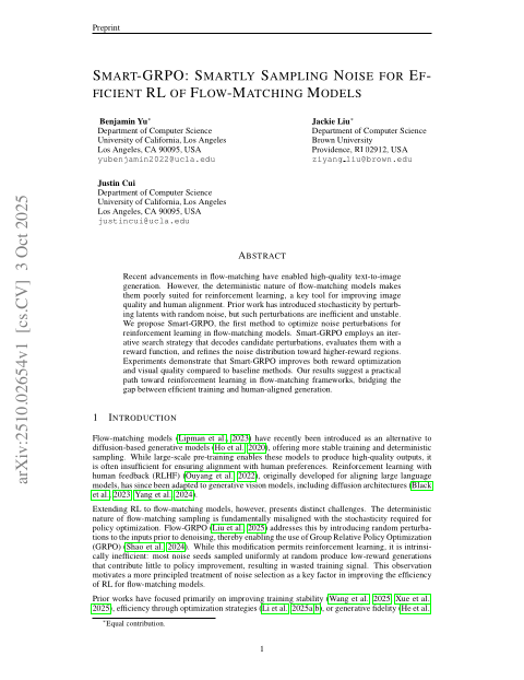 Smart-GRPO: Smartly Sampling Noise for Efficient RL of Flow-Matching Models thumbnail